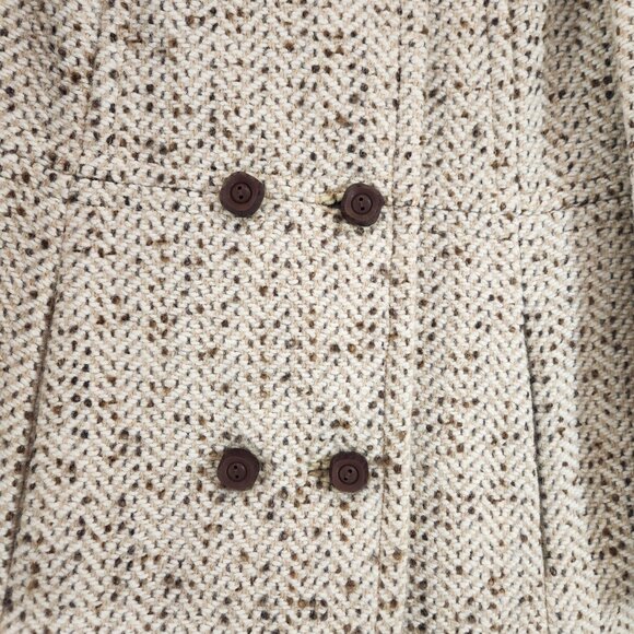 Vintage Handmade Double Breasted Speckled Herringbone Beige Peacoat Small - Picture 2 of 13